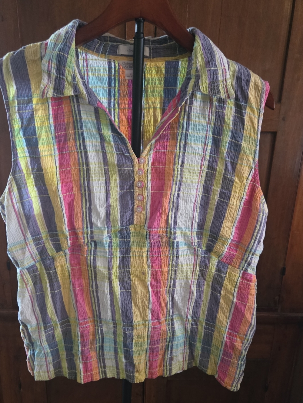 Christopher & Banks Sleeveless Collared Striped Tank in Yellow, Pink, Blue, Gray